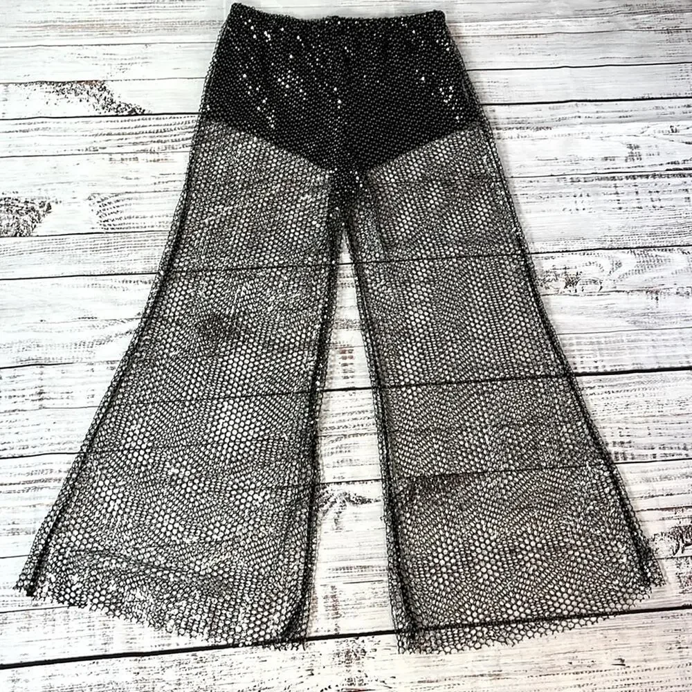 NEW! Free People Lights Up Mesh Wide-Leg Pants size Large